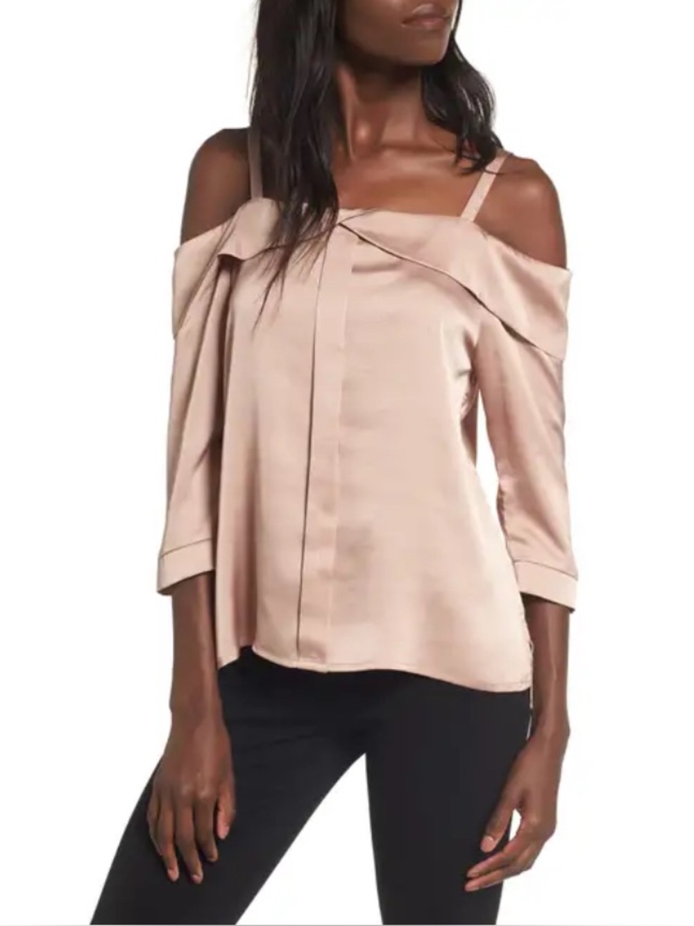 Elodie Rose Gold Satin Off the Shoulder Top Size S